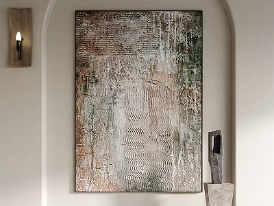 Abstract Painting Hanging On Wall With Wall Lamp And Sculpture Decor 3d model