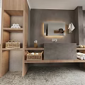 Living Room Interior With White Walls Large Screen TV Dark Beams And Wicker Furniture