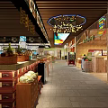 Restaurant Interior With Colorful Ceiling Design Wooden Stalls And Traditional Decorations