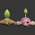 Plant Themed Cartoon Characters White With Green Leaves And Pink With Yellow Flower