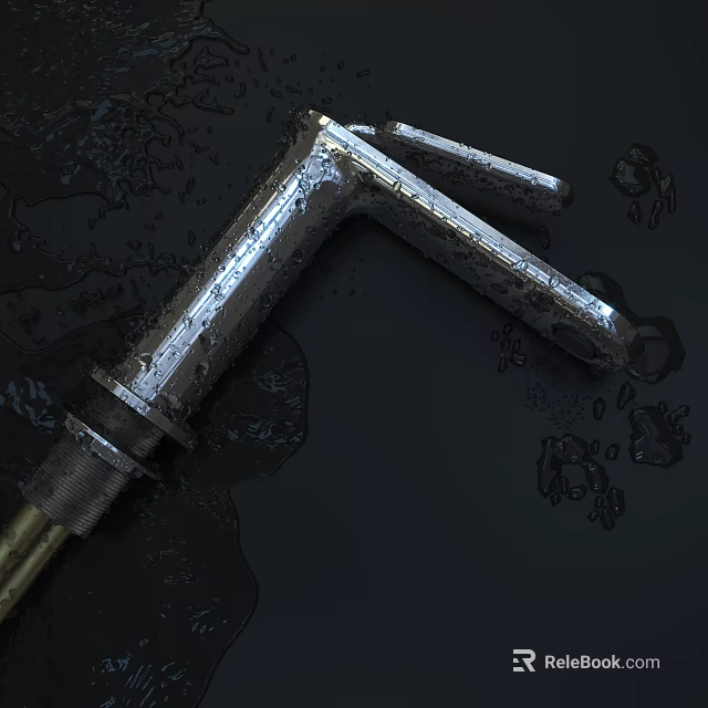 Wet Silver Faucet With Water Droplets And Stains On Dark Surface 3d model 