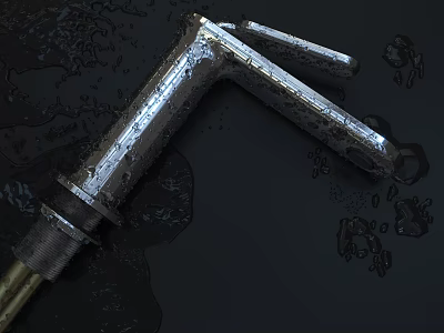 Wet Silver Faucet With Water Droplets And Stains On Dark Surface 3d model