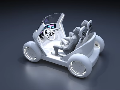 White Small Commercial Equipment Vehicle With Transparent Roof Interior Seats And Display Screen 3d model