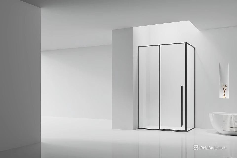 Modern Shower Sauna Interior Design With Glass Enclosure And Black Frame In White Bathroom 3d model 