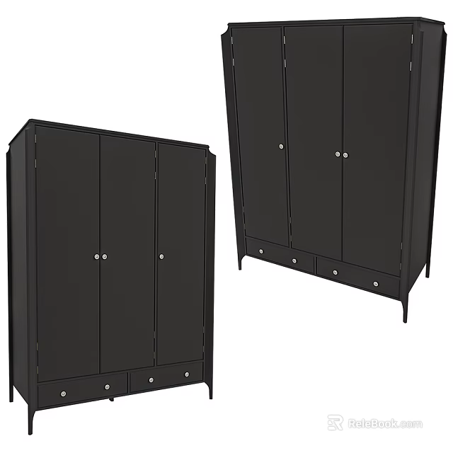 Black Modern Sideboard With Cabinet Doors Drawers And Metal Handles Legs 3d model 