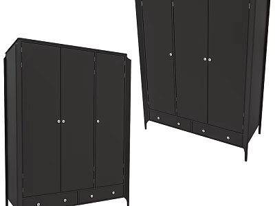 Black Modern Sideboard With Cabinet Doors Drawers And Metal Handles Legs 3d model