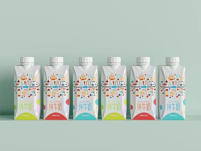 Fresh Pure Milk Beverage Bottles With Colorful Vibrant Packaging And Attractive Patterns 3d model