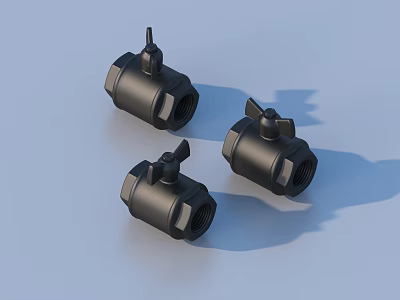 Three Black Industrial Ball Valves With Durable Design For Pipelines 3d model