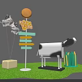 Inflatable Cow Decorations For Happy Farm With Signpost And Grass Display Setup