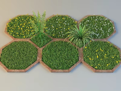 Hexagonal Garden Decor Featuring Mixed Flowers Green Grass And Ornamental Plants 3d model