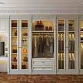 Luxurious Wardrobe Interior With Glass Doors Storage Shelves Hanging Clothes And Handbags