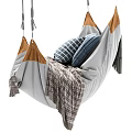Cozy Gray Hammock Chair Cotton Linen With Blue Plaid Pillows Brown Trim And Hanging Rope