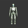 Futuristic White Humanoid Robot With Blue Glowing Accents And 128 Standing On Gray Background