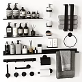 Modern Minimalist Bathroom Accessories With Bottles Towel Rack Soap Dish And Towels