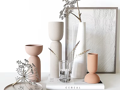Modern Decorative Ornament Set With Various Vases Plant Branches And Artwork 3d model