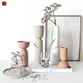 Modern Decorative Ornament Set With Various Vases Plant Branches And Artwork