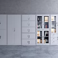 Gray Storage Bookcase With Doors Drawers Glass Doors And Multiple Shelves Compartments