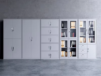 Gray Storage Bookcase With Doors Drawers Glass Doors And Multiple Shelves Compartments 3d model