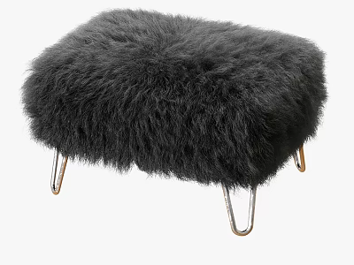 Black Fluffy Sofa Stool With Sturdy Metal Legs For Living Room Decor 3d model