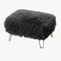 Black Fluffy Sofa Stool With Sturdy Metal Legs For Living Room Decor