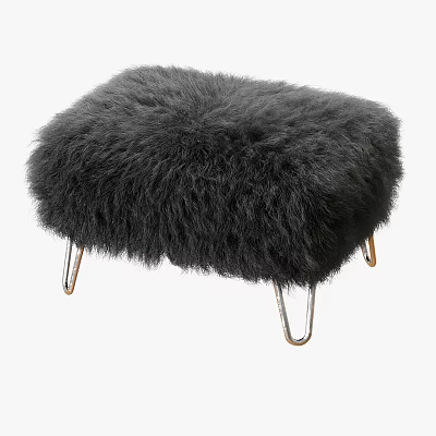 Black Fluffy Sofa Stool With Sturdy Metal Legs For Living Room Decor 3d model