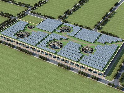 Modern Industrial Factory With Solar Panel Roofs And Green Grass Surroundings 3d model