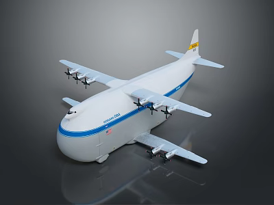 Detailed White Airplane Model With Blue Stripe And Multiple Engines On Gray Background 3d model