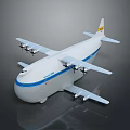 Detailed White Airplane Model With Blue Stripe And Multiple Engines On Gray Background 3d model