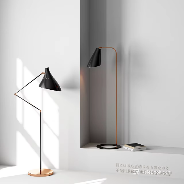 Modern Minimalist Floor Lamps In Black And Copper For Interior Corner Decor 3d model 