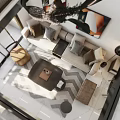 Modern Living and Dining Room Interior With Dining Table Chairs Sofa Decorative Vases And Wall Art