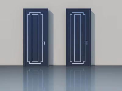 Navy Blue Swing Doors With White Decorative Lines In Modern Interior Design 3d model