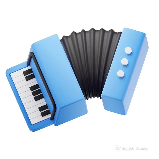 Blue Accordion Musical Instrument With Black And White Keyboard And Black Bellows 3d model 