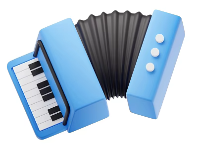 Blue Accordion Musical Instrument With Black And White Keyboard And Black Bellows 3d model
