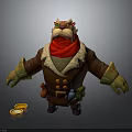 Cat like Creature Character With Red Scarf Brown Coat And Gold Coins