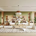 Modern Living Room Interior Design With Green Walls Wooden Bookshelves Sofa Coffee Table And Plants
