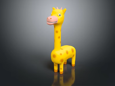 Yellow Giraffe Plush Toy With Brown Spots Pink Nose And Small Crown For Kids 3d model