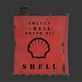Vintage Industrial Shell Golden Motor Oil Red Metal Storage Can