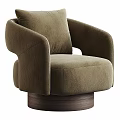 Modern Beige Upholstered Accent Chair With Armrests And Wooden Base