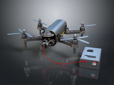 Professional Drone Quadcopter With Connected Battery Pack And Camera System 3d model