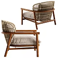 Modern Rattan Accent Chair With Wooden Frame Armrests And Soft Gray Cushion Design