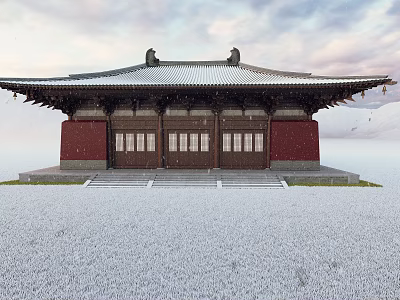 Ancient Traditional Building With Tiled Roof Wooden Structure Red Walls And Stone Steps 3d model