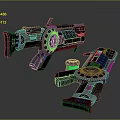 Futuristic Sci Fi Weapons With Green Glowing Circular Parts And Modern Design