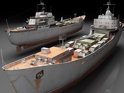 Two Gray Military Transport Ships With Cargo Containers On Deck 3d model
