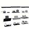 Stylish Modern Kitchen Appliances With Range Hoods Stoves and Cookware Sets 3d model