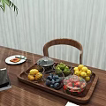 Wooden Tray With Covered Glass Containers Holding Blueberries Strawberries Lemons Green Fruits And Yellow Pastries