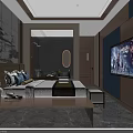 Relaxing Modern SPA Sauna Interior With Comfortable Bed TV Soft Lighting And Decorative Wall