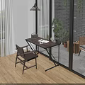Modern Office Desk With Leather Briefcase Cup Papers And Plants Near Window