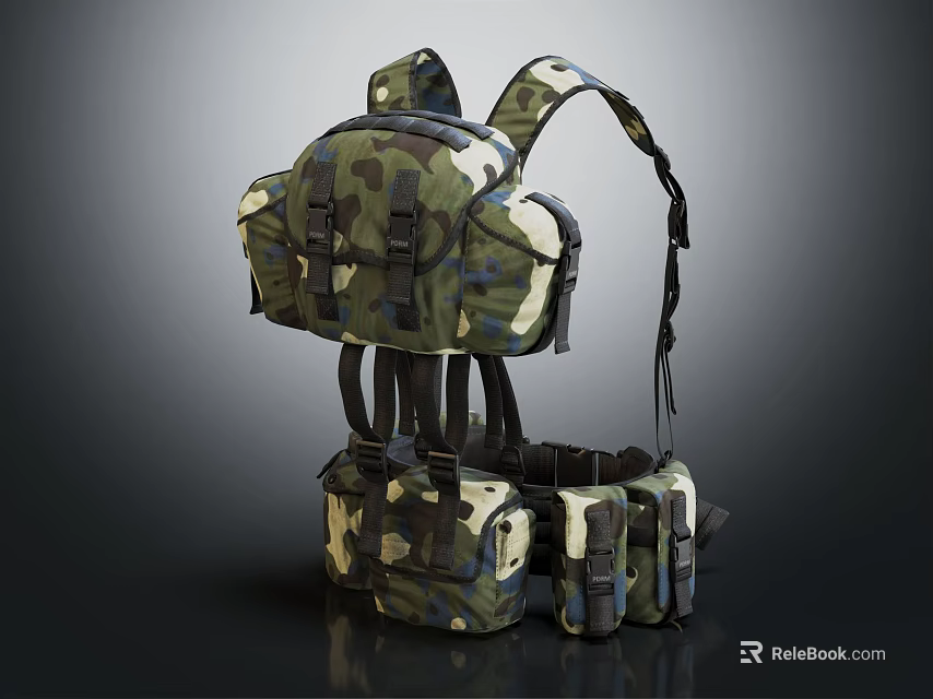 Camouflage Military Style Backpack With Multiple Pockets And Adjustable Straps 3d model 