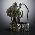 Camouflage Military Style Backpack With Multiple Pockets And Adjustable Straps 3d model