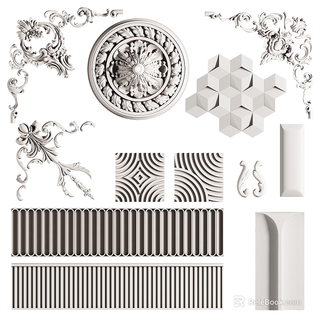 Elegant Ornamental Carvings with Circular Geometric Striped and Curved Decorations 3d model 